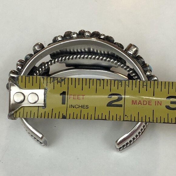 Navajo Indian 70 grams Sterling Silver Turquoise Cluster Bracelet Signed - Picture 15 of 16